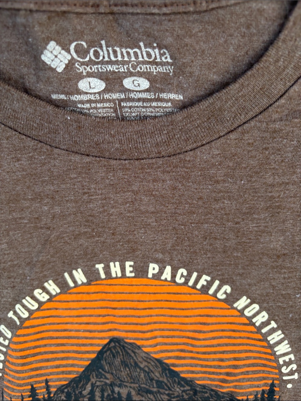 Columbia Brown Tee with Orange Sunset Mountain Graphic - Picture 2 of 4
